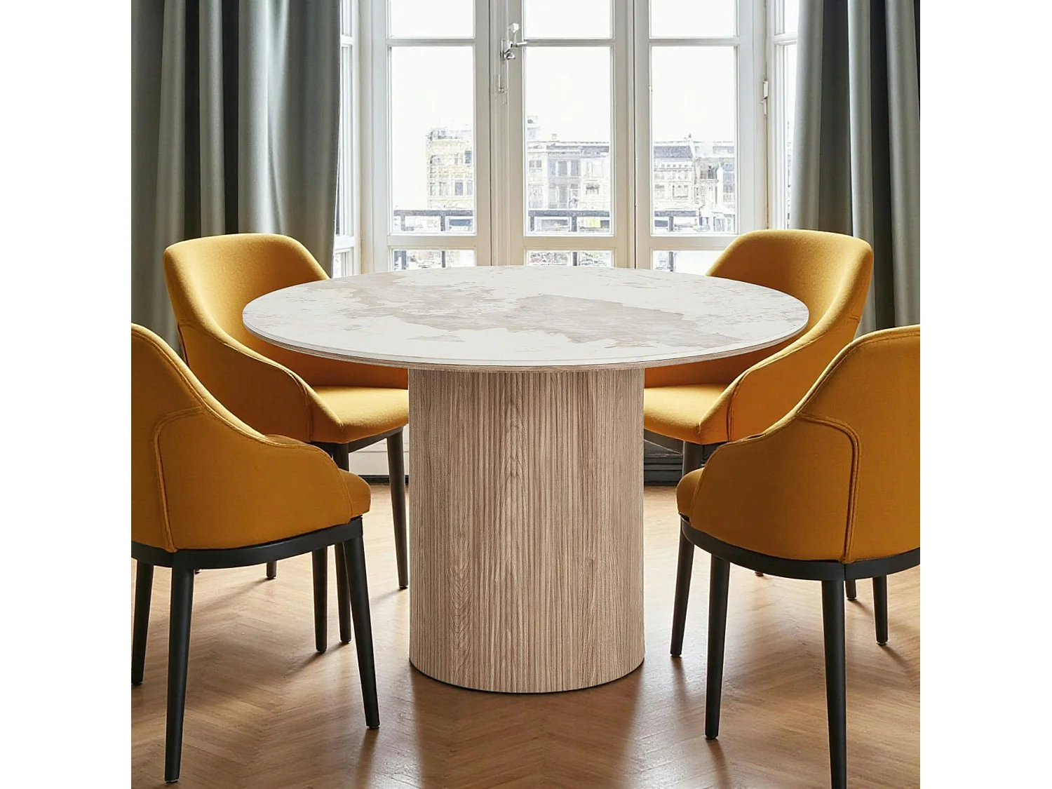 Table à manger ronde en céramique effet marbre Ø120 cm PRATO
