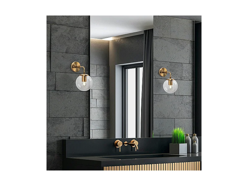 Applique murale vintage, structure dorée globe verre SIERRE