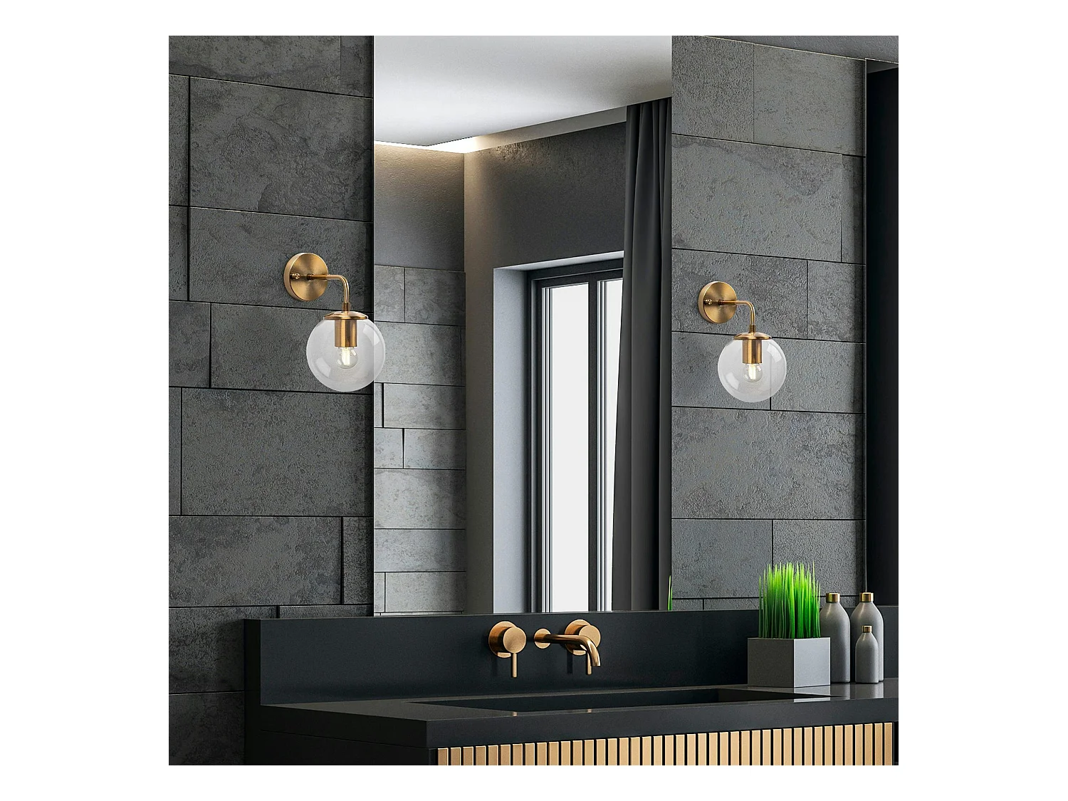 Applique murale vintage, structure dorée globe verre SIERRE