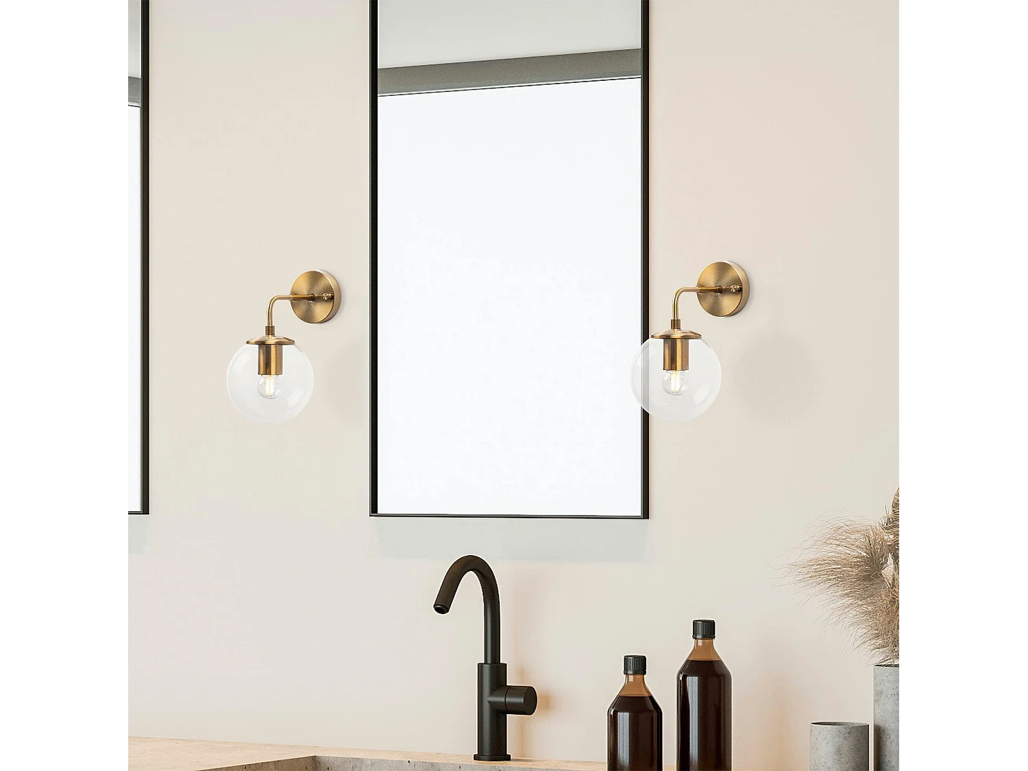 Applique murale vintage, structure dorée globe verre SIERRE