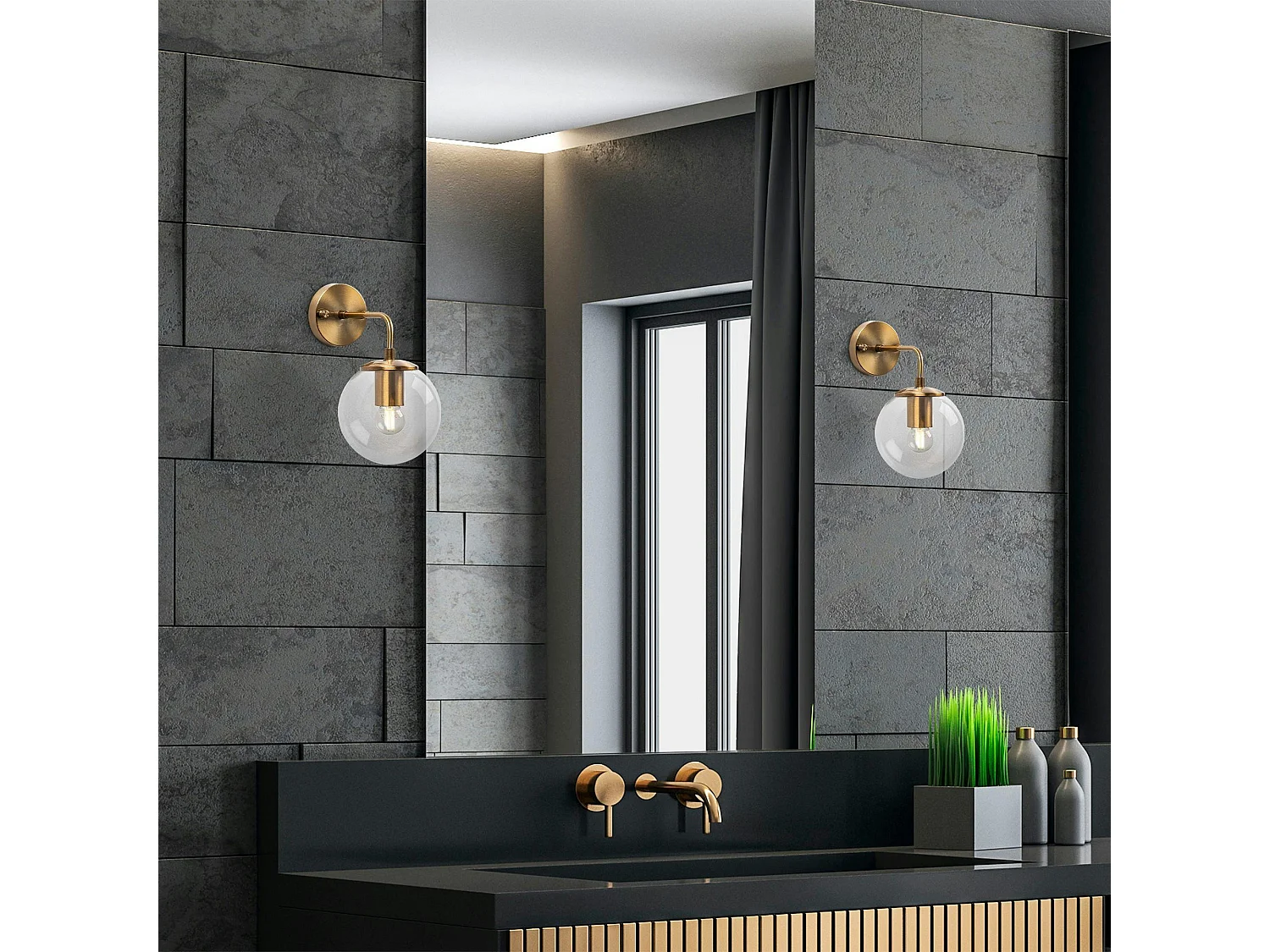 Applique murale vintage, structure dorée globe verre SIERRE