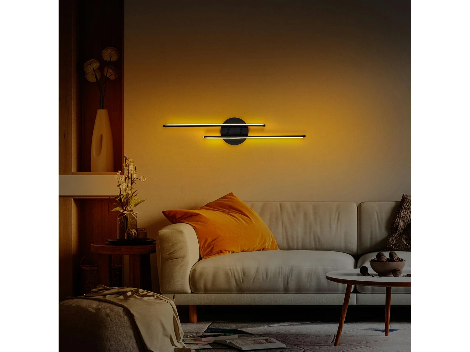 Applique murale LED design, 2 tiges noires 86 cm VIESTE