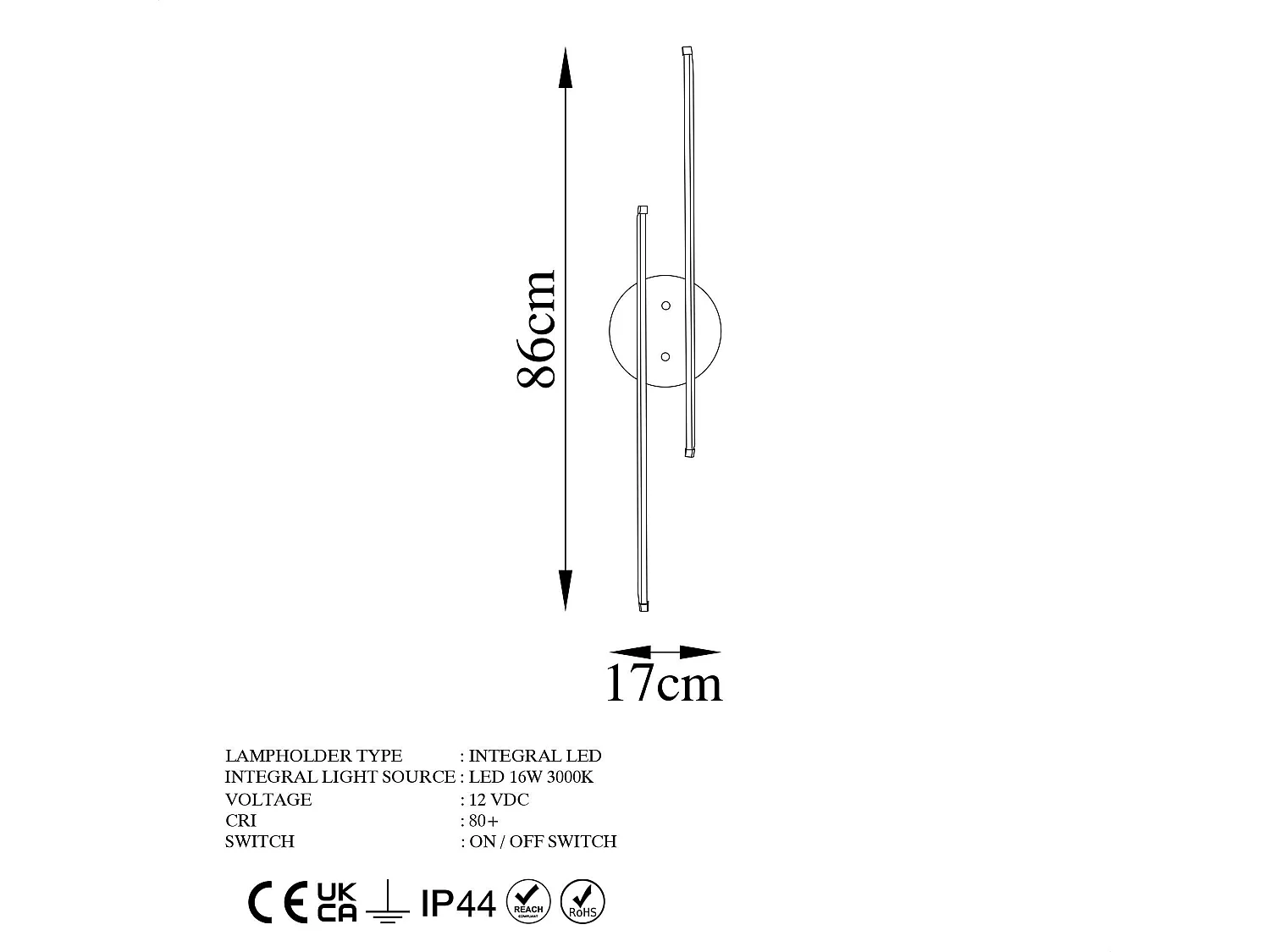 Applique murale LED design, 2 tiges noires 86 cm VIESTE