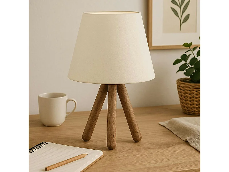 Lampe de chevet trépied moderne, abat-jour écru KILIS