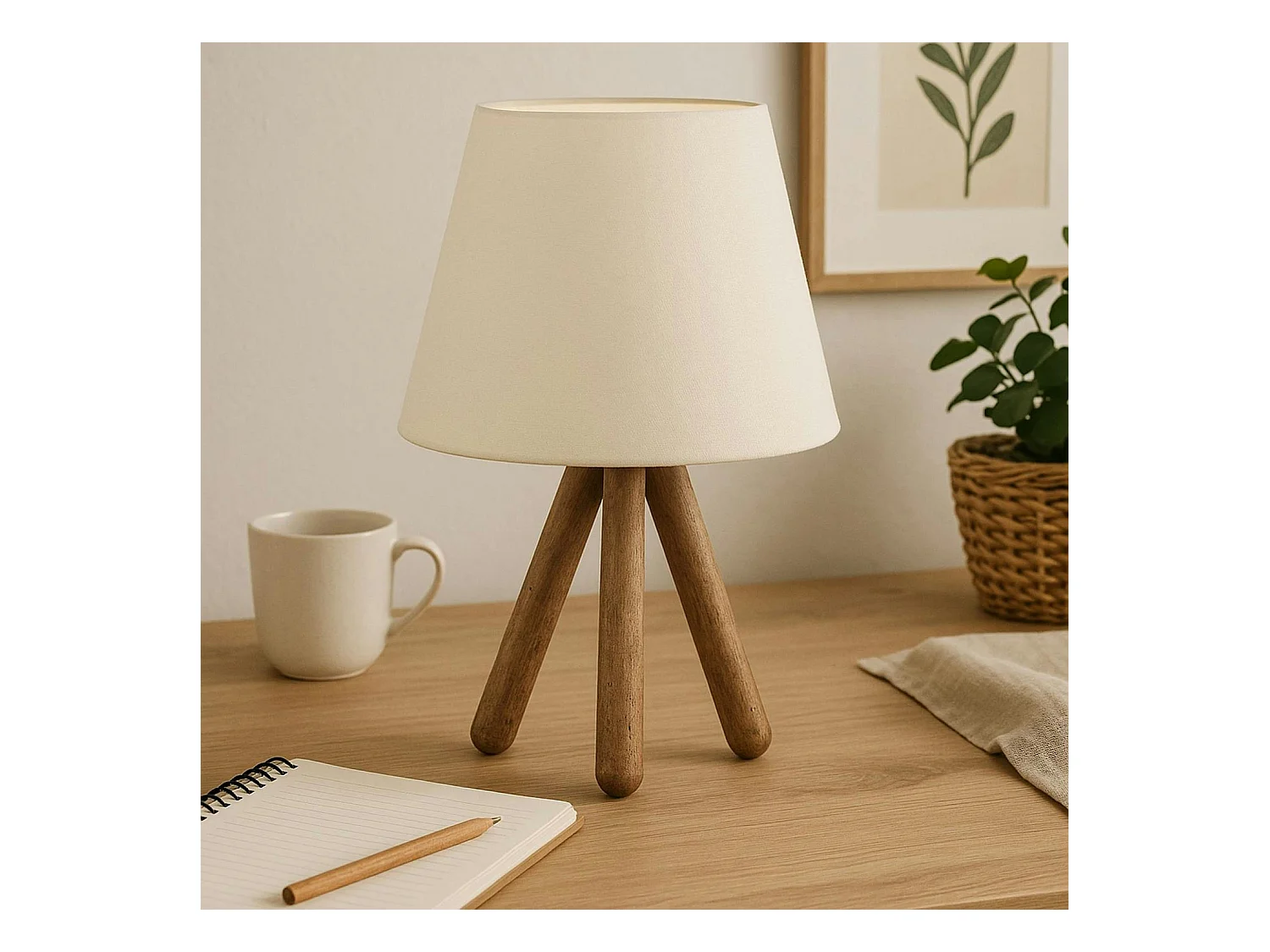 Lampe de chevet trépied moderne, abat-jour écru KILIS