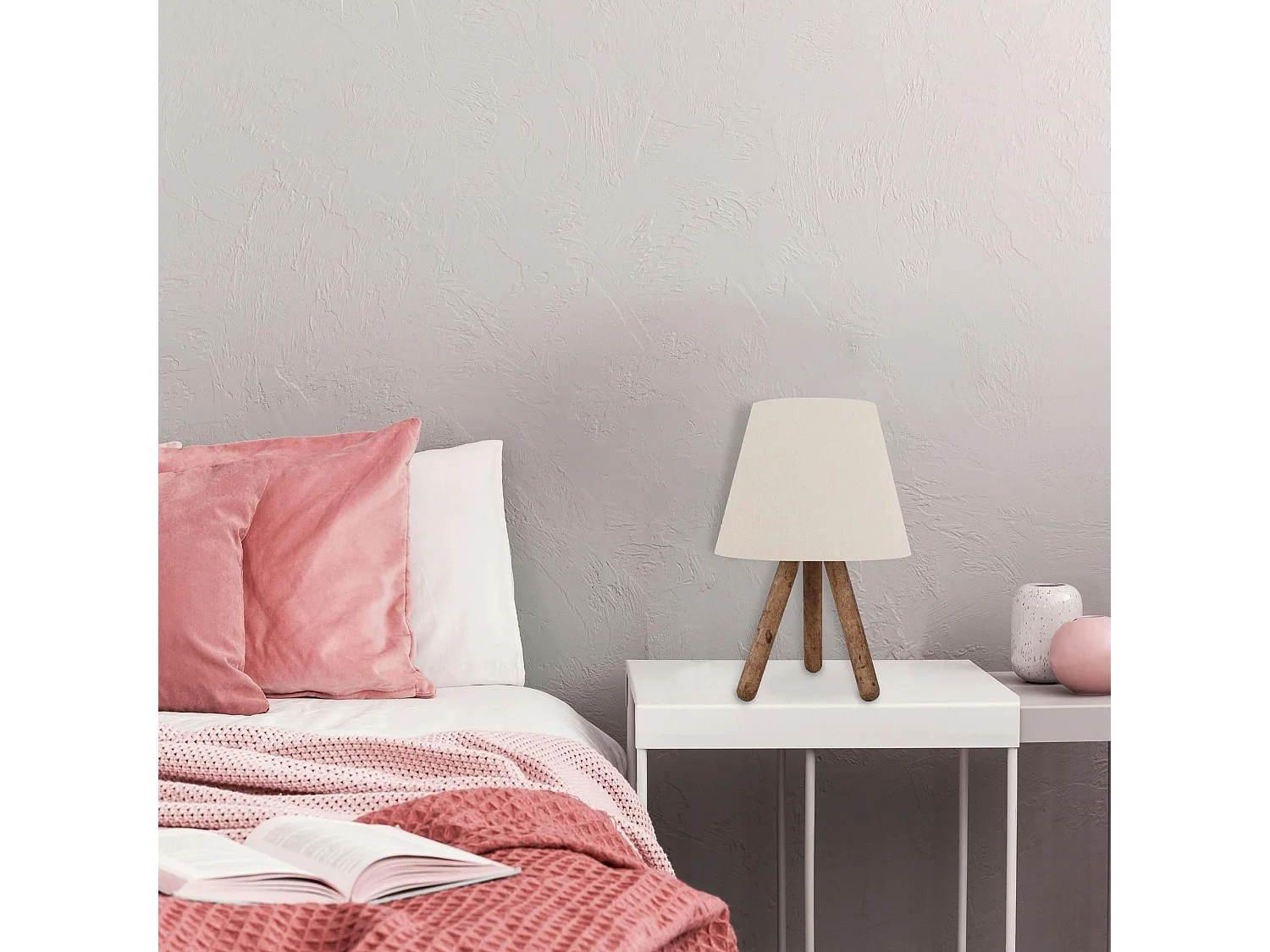 Lampe de chevet trépied moderne, abat-jour écru KILIS