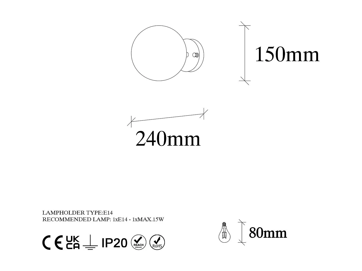 Applique murale moderne, globe transparent douille dorée SIERRE