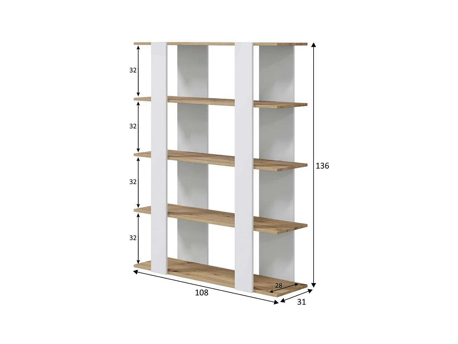 Deia Blanca Artik Nodi Prateleira Carvalho 136x108x31 cm