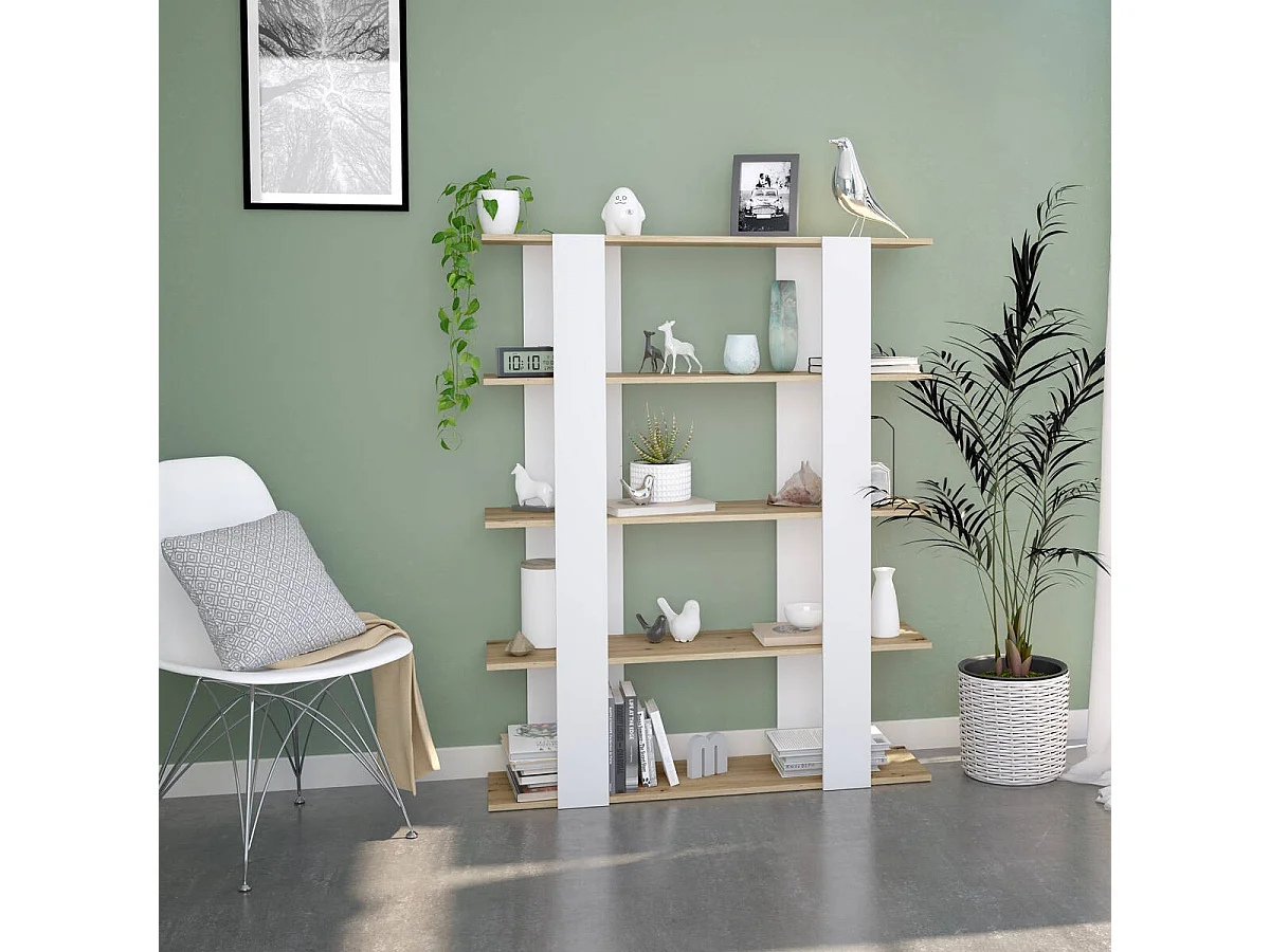 EstanterÃ­a de diseÃ±o nÃ³rdico DEIA tablero de partÃ­culas melaminizado color blanco artik y roble nodi 108x31x136 cm