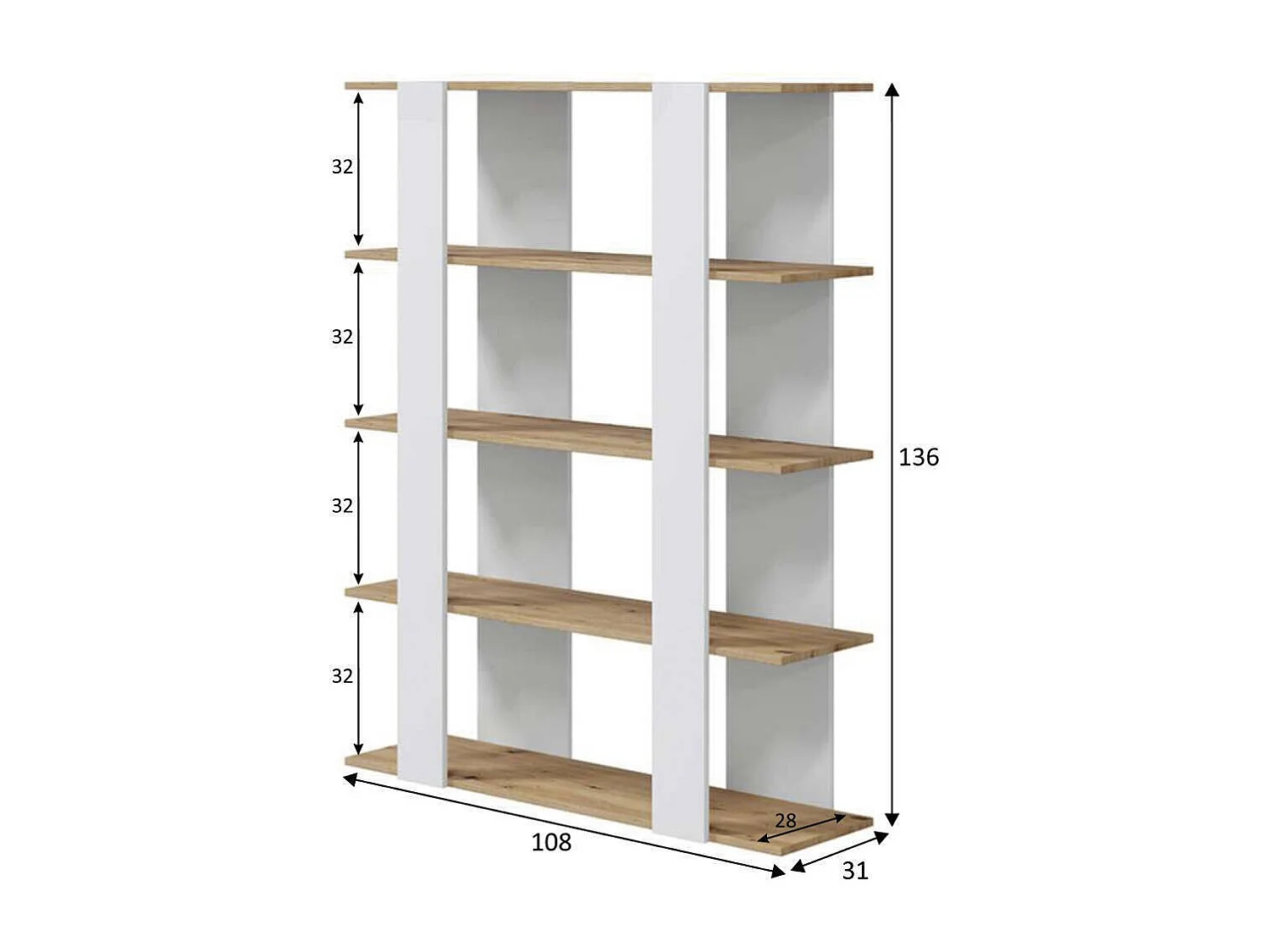 EstanterÃ­a de diseÃ±o nÃ³rdico DEIA tablero de partÃ­culas melaminizado color blanco artik y roble nodi 108x31x136 cm