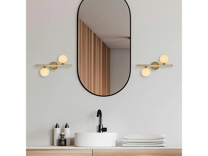 Applique murale art déco dorée, 2 globes blancs L 40 cm SIERRE