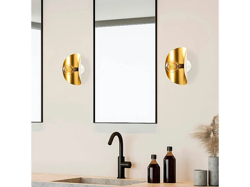 Applique murale design blanc & or, abat-jour galbé SINOP