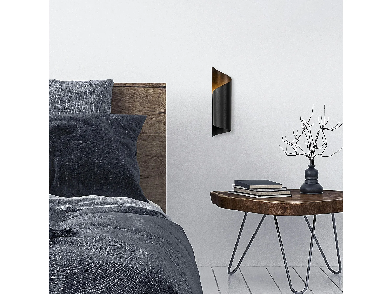 Applique murale design noir & or, abat-jour ruban SINOP