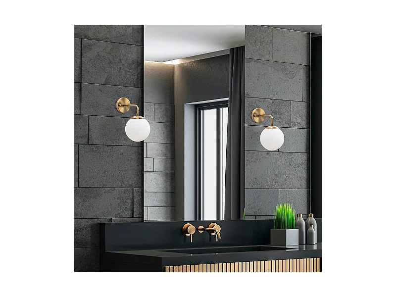 Applique murale vintage, structure dorée globe blanc SIERRE