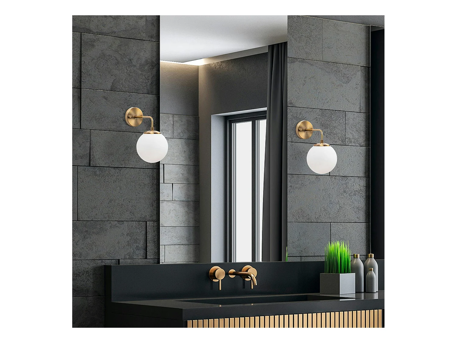 Applique murale vintage, structure dorée globe blanc SIERRE