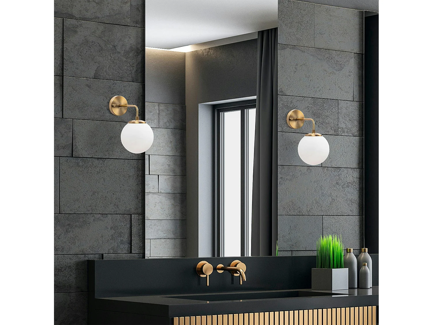 Applique murale vintage, structure dorée globe blanc SIERRE