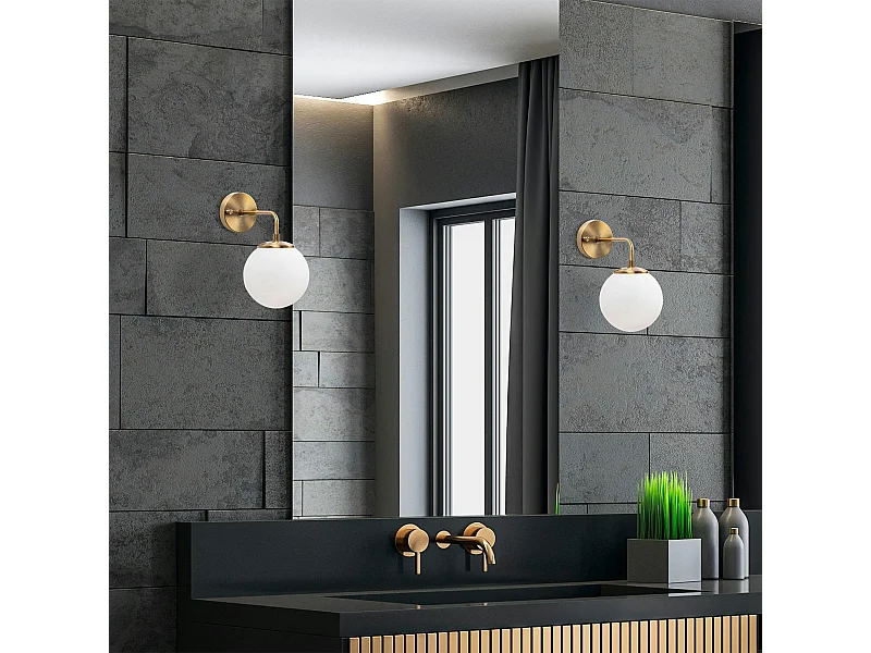 Applique murale vintage, structure dorée globe blanc SIERRE