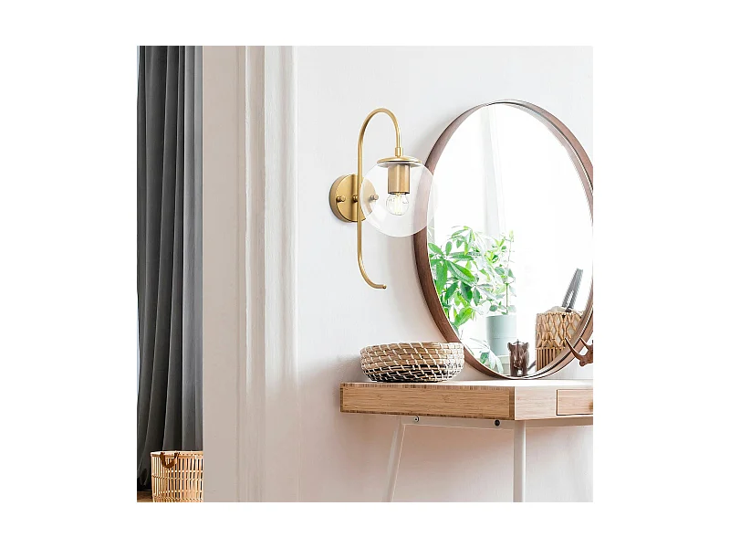 Applique murale moderne dorée, globe verre tige courbe SIERRE