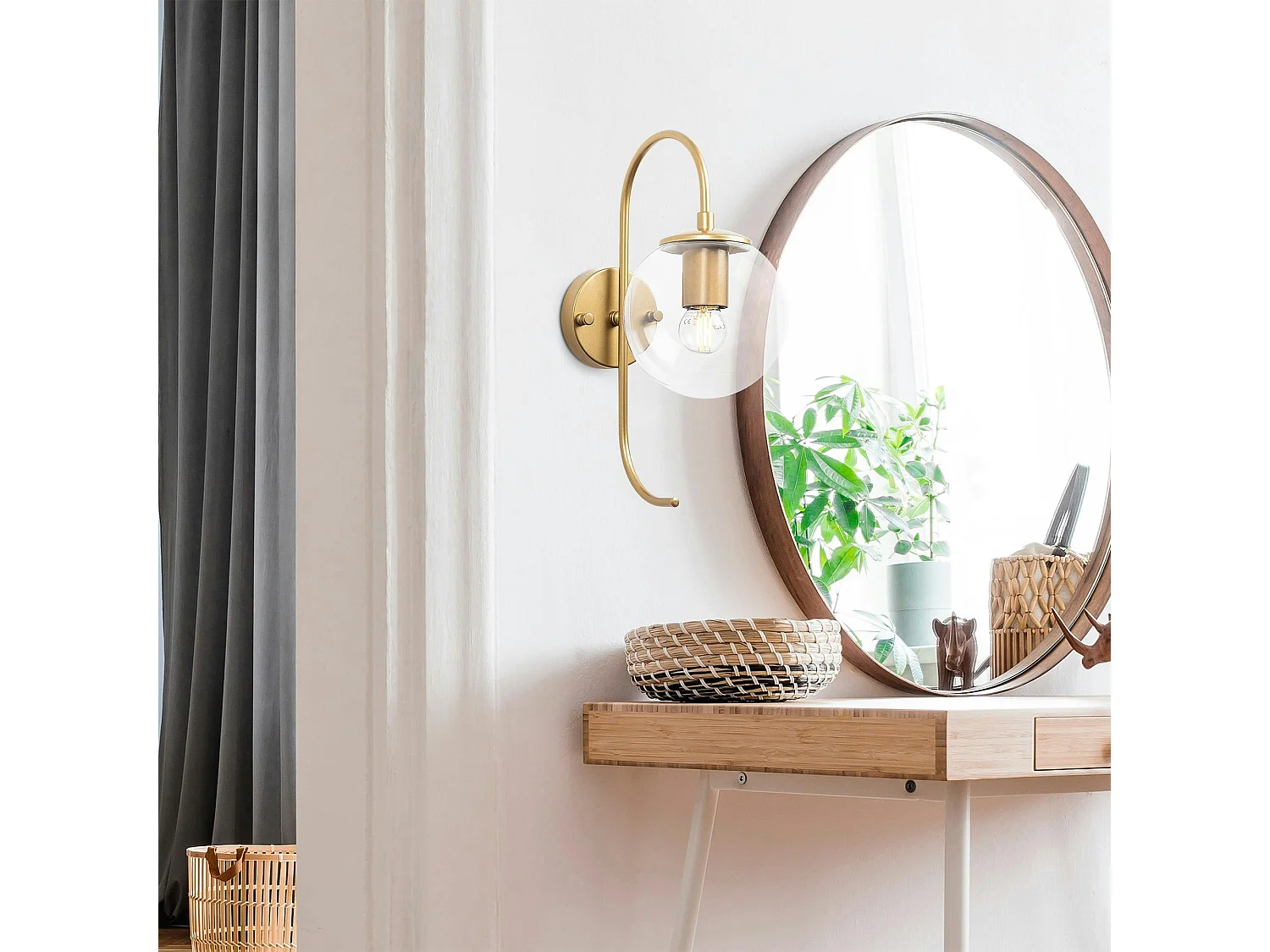 Applique murale moderne dorée, globe verre tige courbe SIERRE