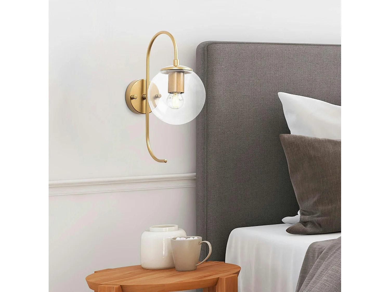 Applique murale moderne dorée, globe verre tige courbe SIERRE