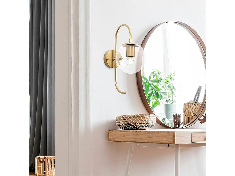 Applique murale moderne dorée, globe verre tige courbe SIERRE