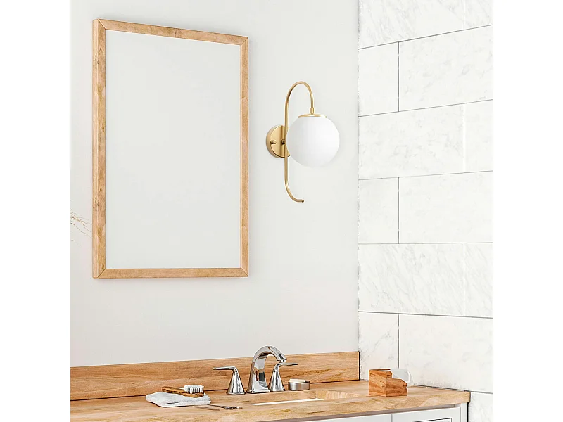 Applique murale moderne dorée, globe blanc tige courbe SIERRE