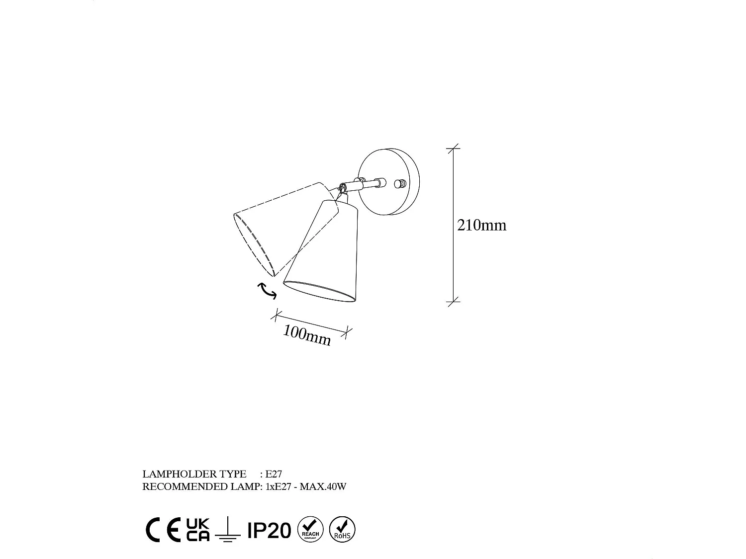 Applique murale moderne dorée, abat-jour orientable SFAX