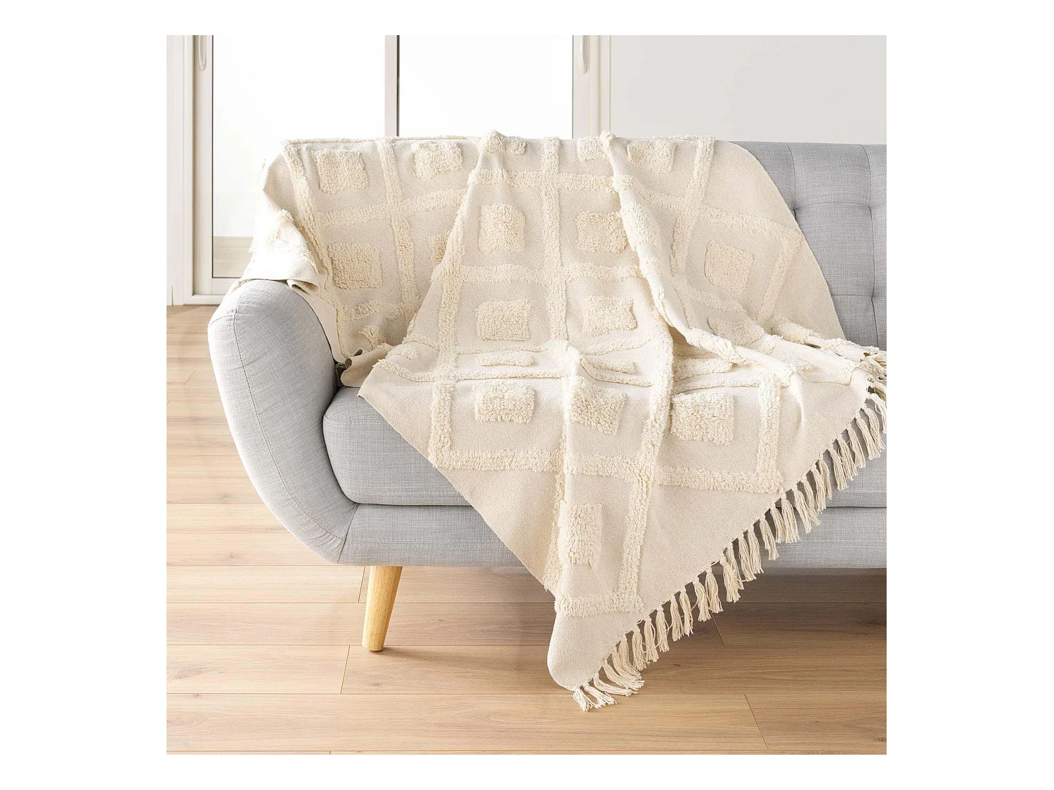 Plaid à Franges Tufté "Inca" 125x150cm Beige