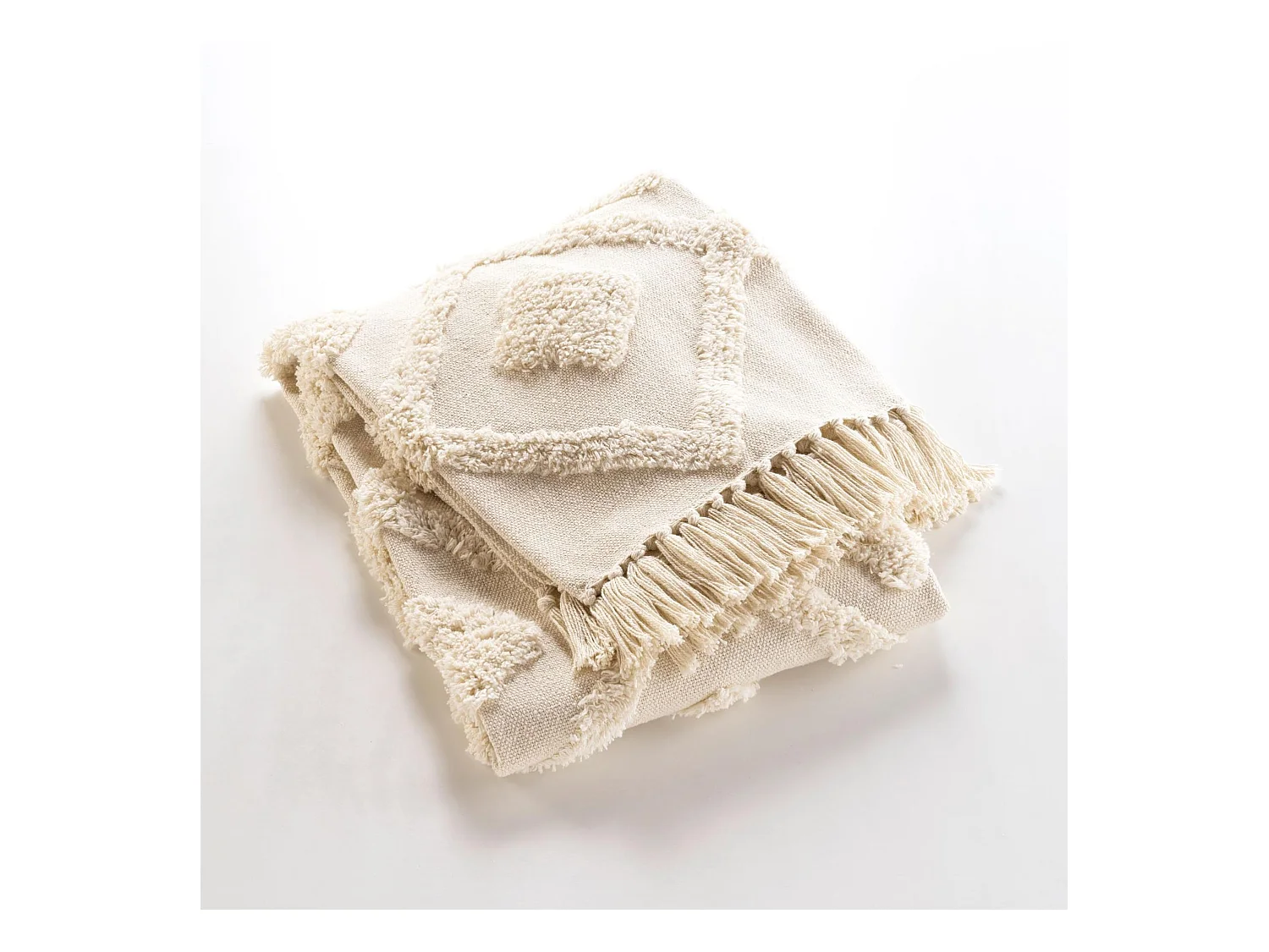 Plaid mit Fransen Inca 125x150cm Beige Weichheit und Absoluter Komfort