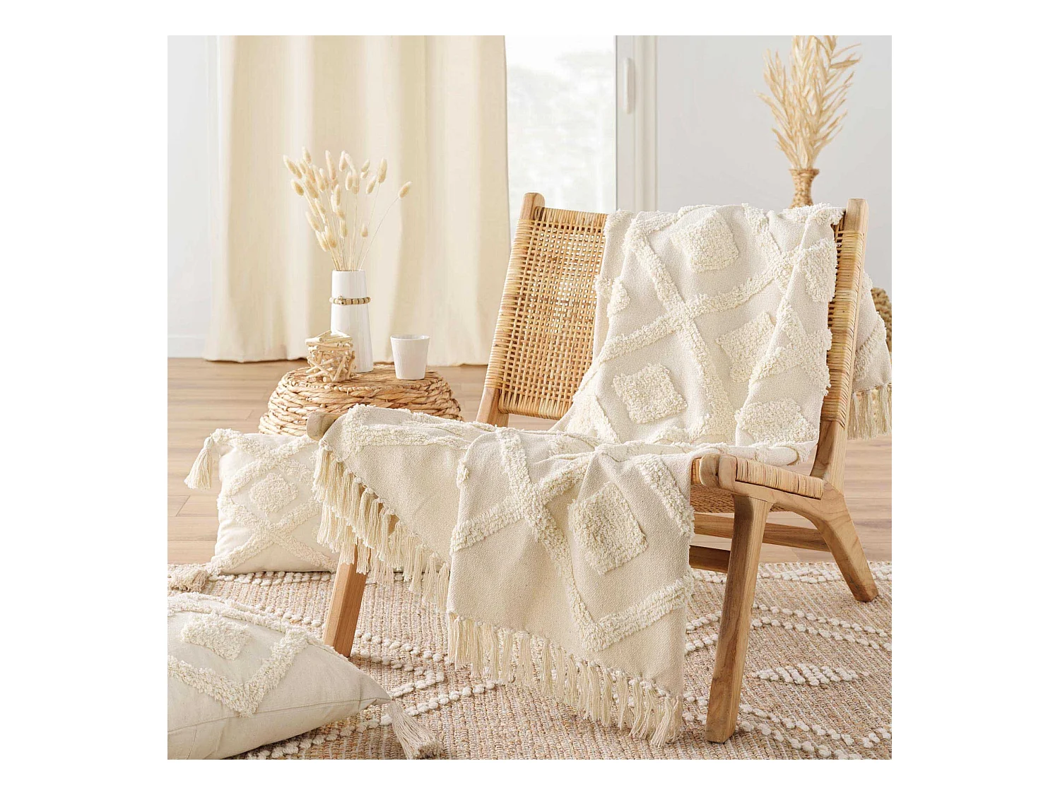 Plaid mit Fransen Inca 125x150cm Beige Weichheit und Absoluter Komfort