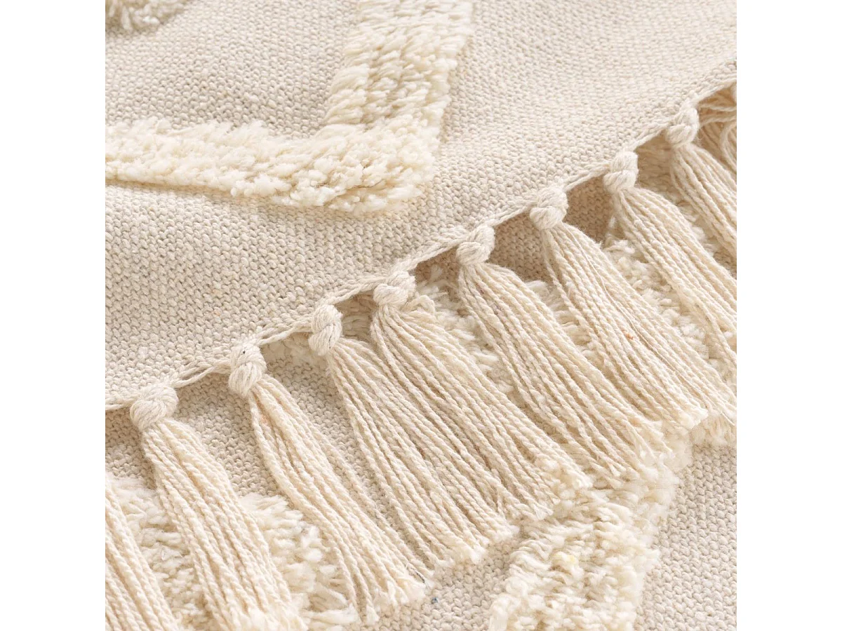 Plaid Tufté con Frange Inca 125x150cm Beige Morbidezza e Comfort Assoluto