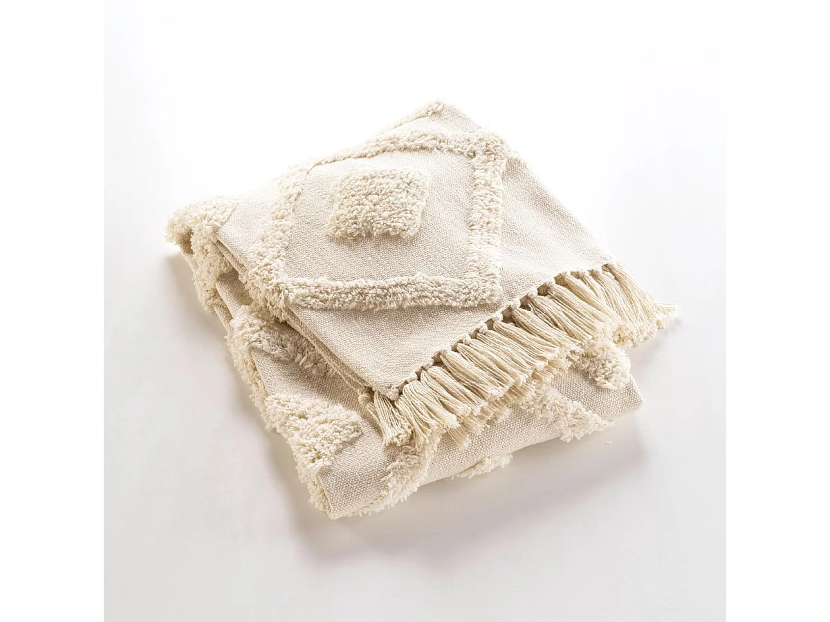 Plaid Tufté con Frange Inca 125x150cm Beige Morbidezza e Comfort Assoluto