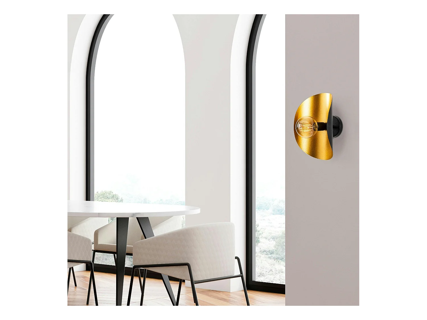 Applique murale design noir & or, abat-jour galbé SINOP