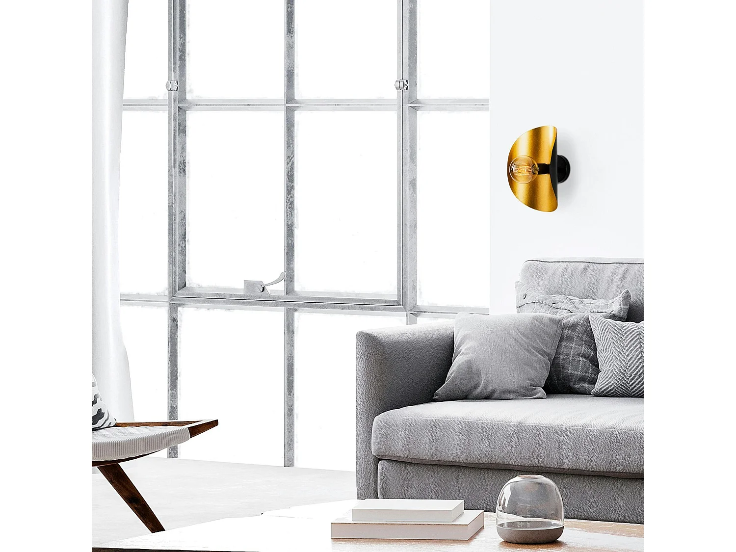 Applique murale design noir & or, abat-jour galbé SINOP