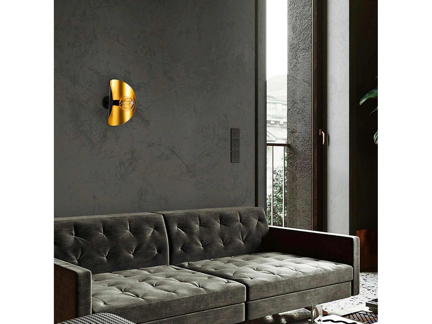 Applique murale design noir & or, abat-jour galbé SINOP