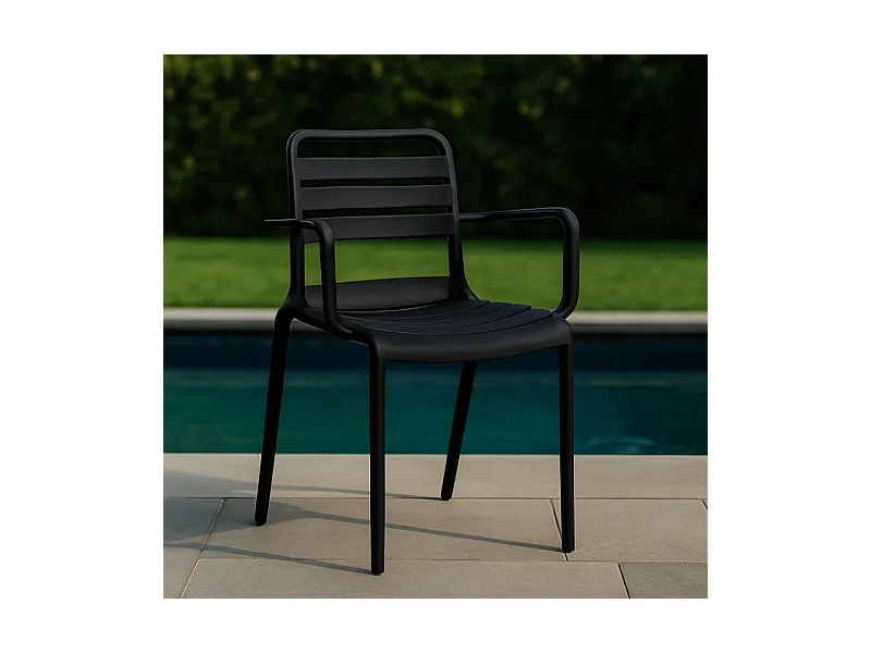 Chaise de jardin empilable PP noir Ambiance