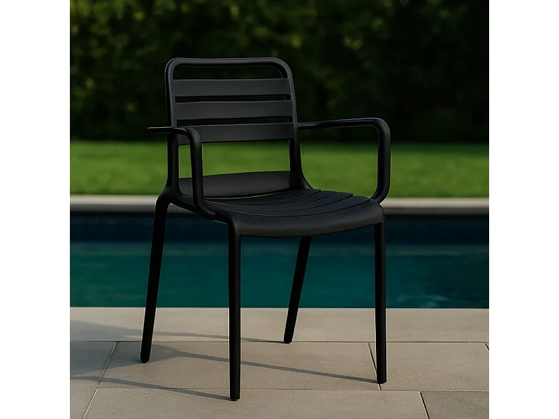 Chaise de jardin empilable PP noir Ambiance