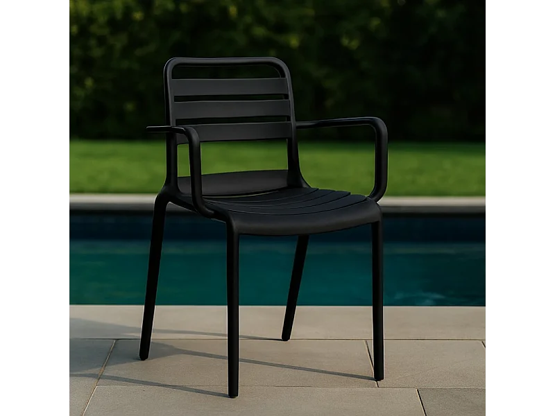 Chaise de jardin empilable PP noir Ambiance