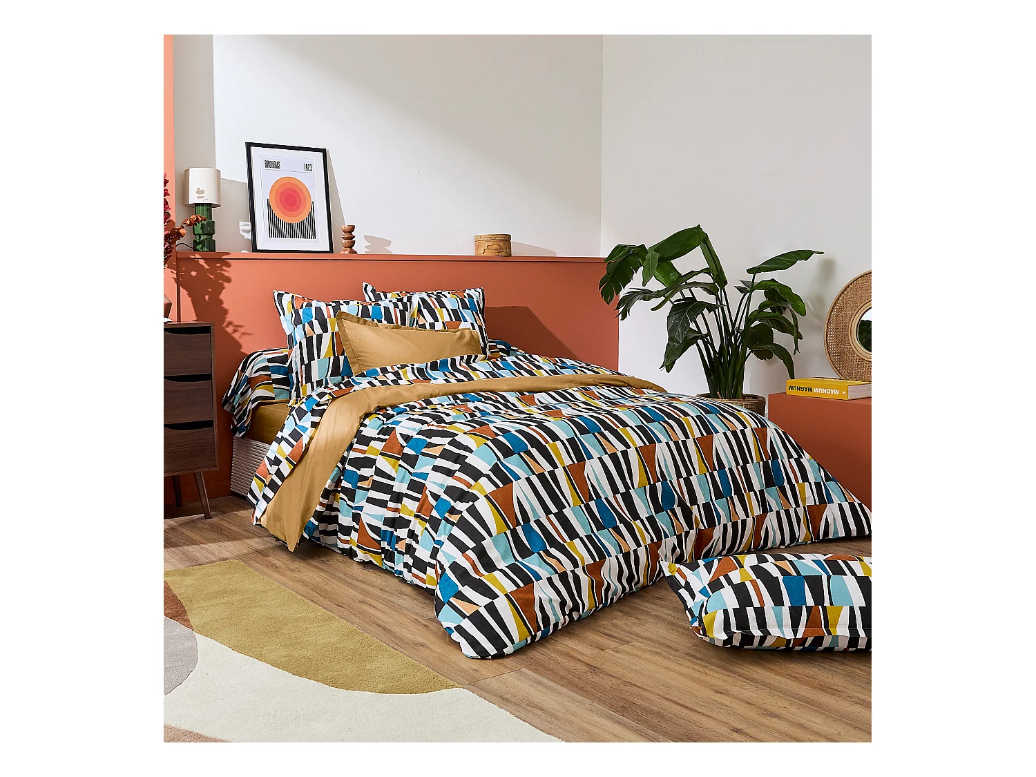 Parure de lit 280x240 cm 65x65 cm pur coton PIETRO multicolore 3 pièces