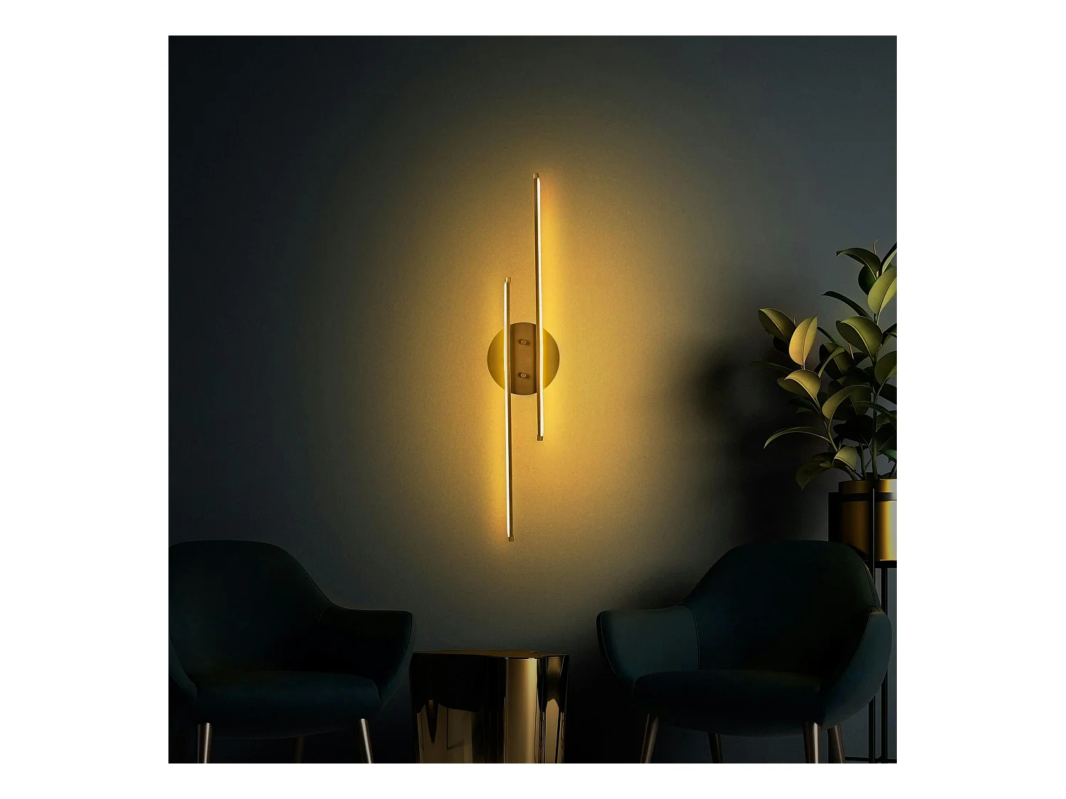 Applique murale LED design, 2 tiges dorées 86 cm VIESTE