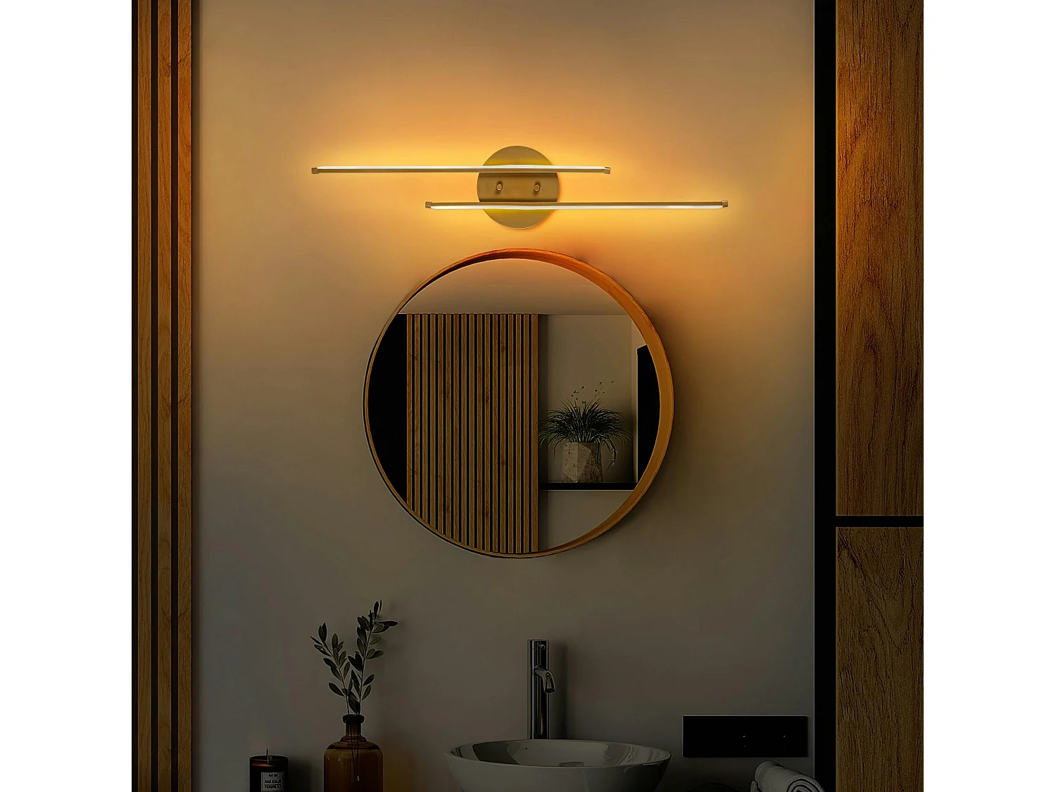 Applique murale LED design, 2 tiges dorées 86 cm VIESTE