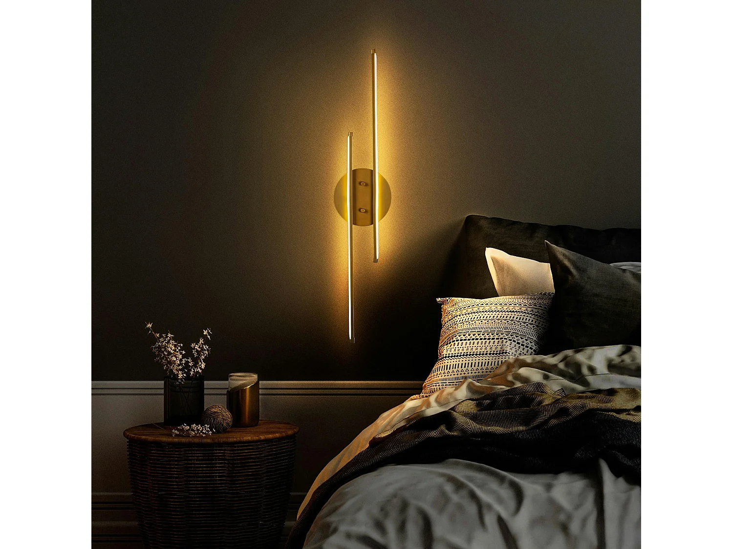 Applique murale LED design, 2 tiges dorées 86 cm VIESTE