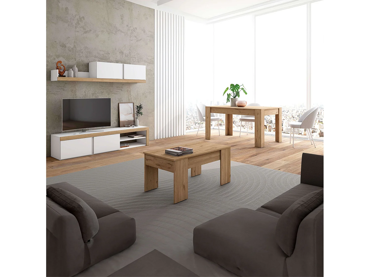 Mesa de Centro Elevable Basic en Roble Natural Melamina 100x50 cm