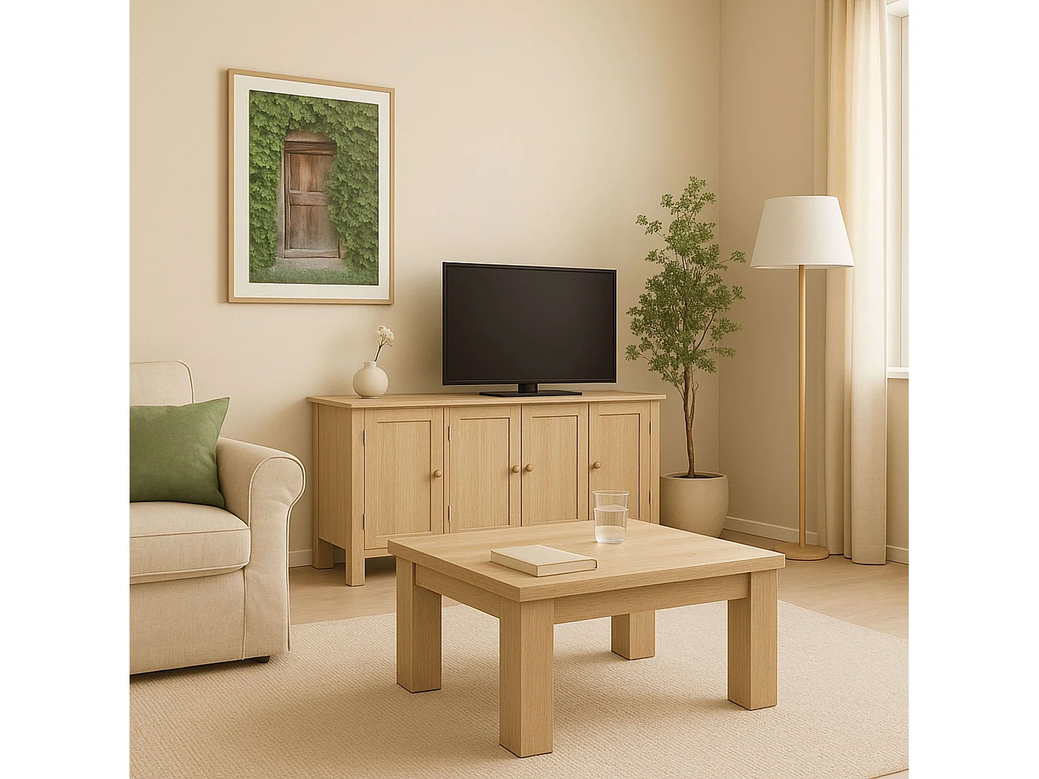 Mesa de Centro Elevable Basic en Roble Natural Melamina 100x50 cm