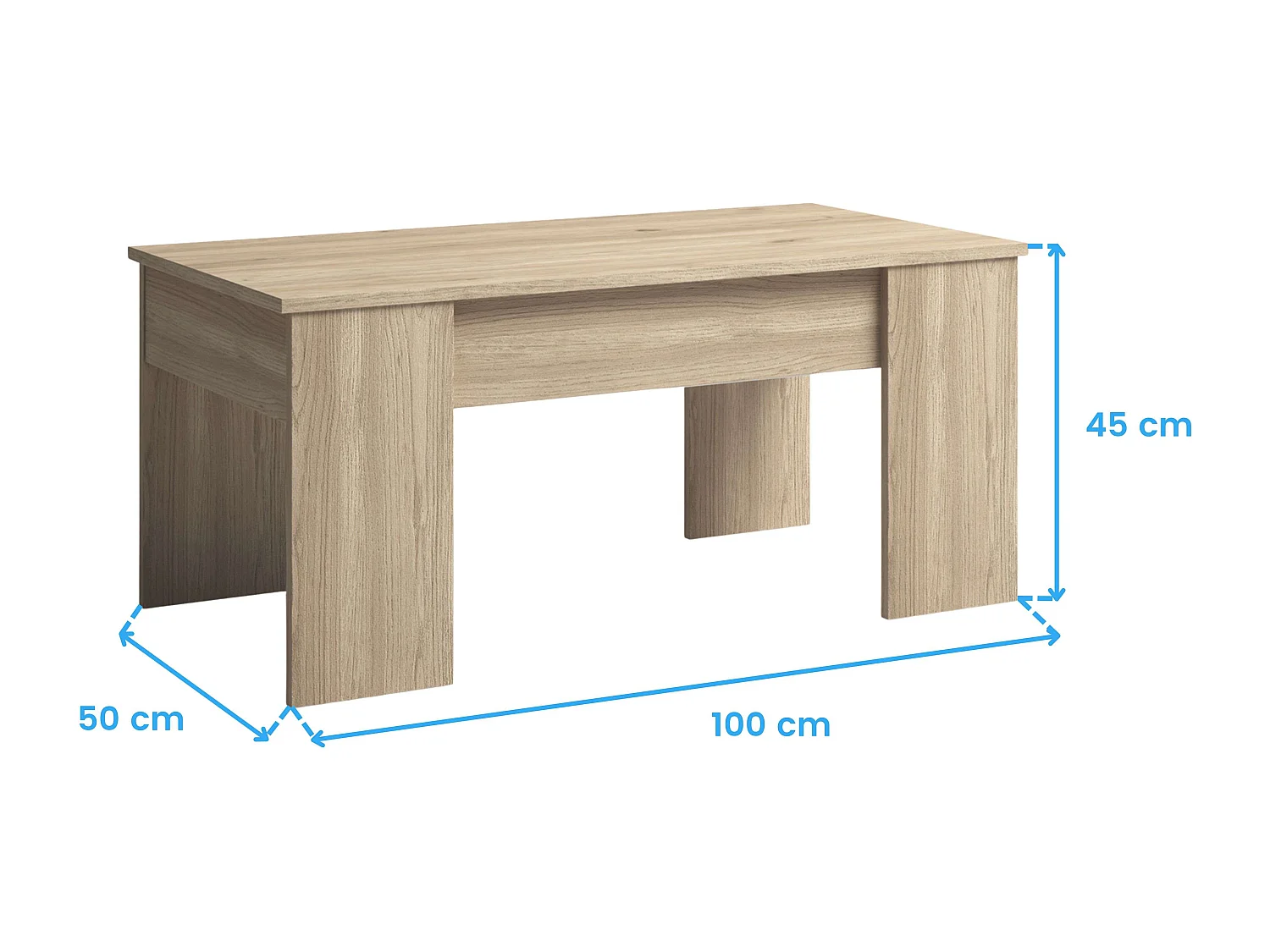 Mesa de Centro Elevable Basic en Roble Natural Melamina 100x50 cm