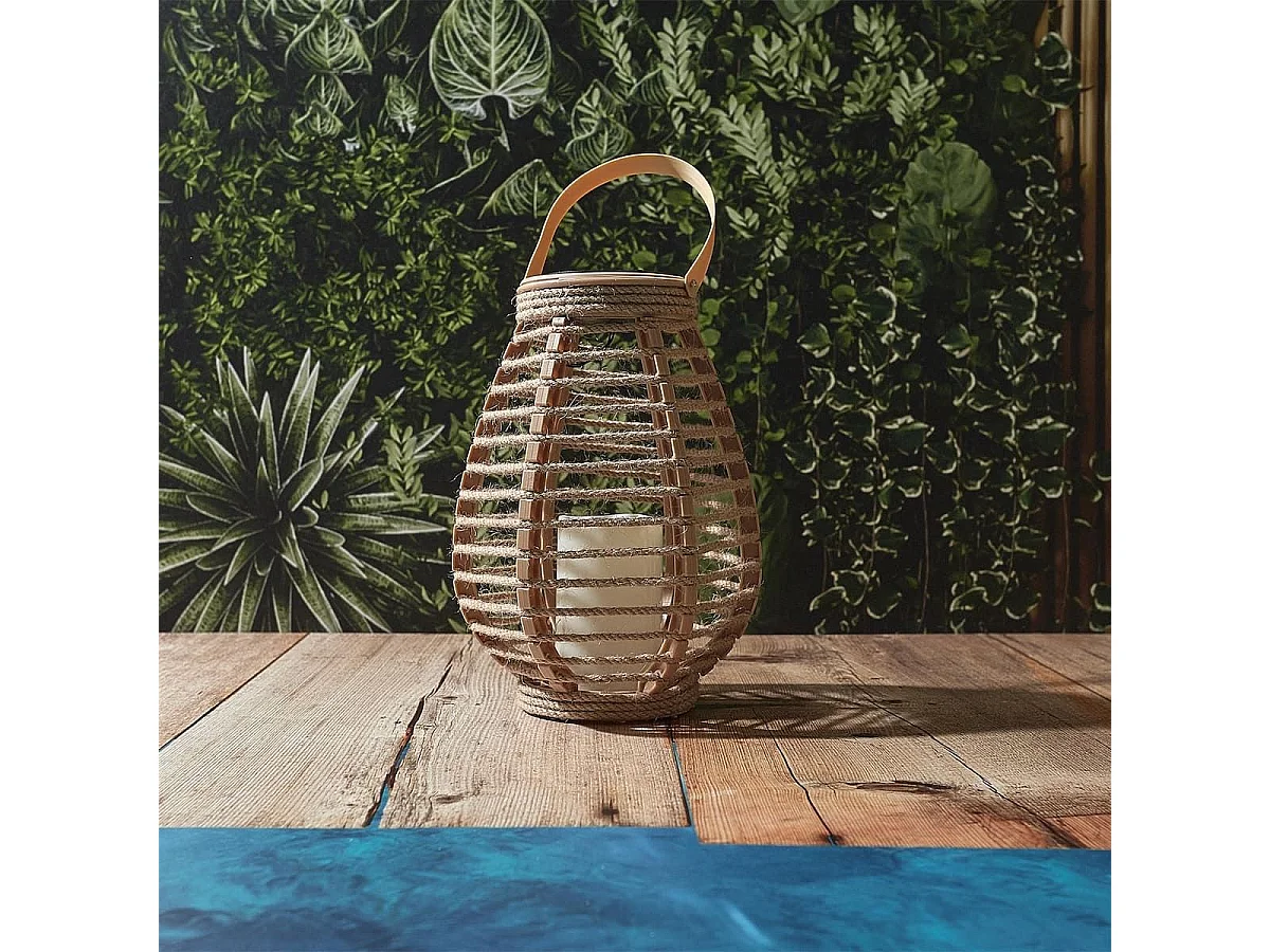 Lanterne solaire led effet bougie, en polypropylène beige avec anse (H26,5 cm)