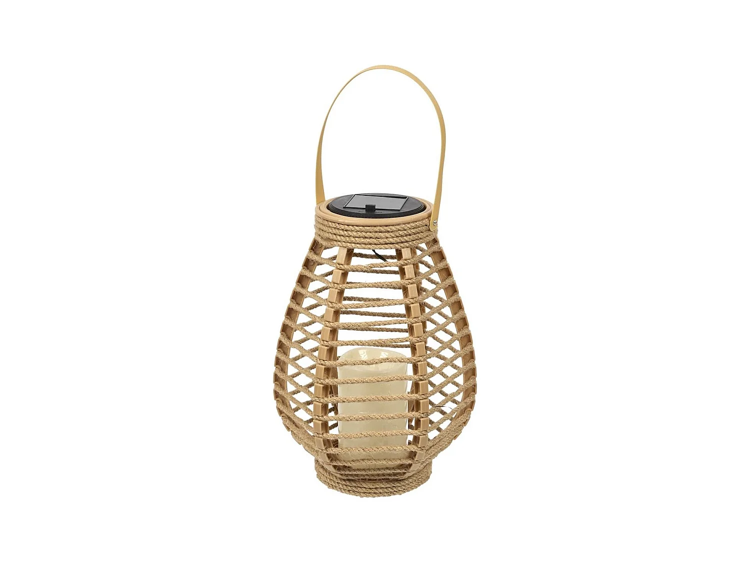 Lanterne solaire led effet bougie, en polypropylène beige avec anse (H26,5 cm)
