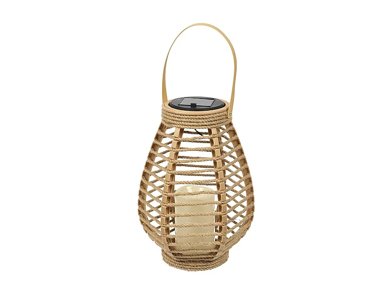 Lanterne solaire led effet bougie, en polypropylène beige avec anse (H26,5 cm)
