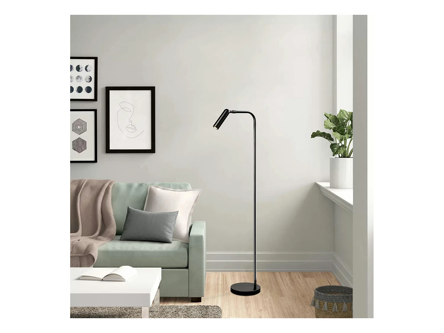 Lampadaire design noir minimaliste à tête orientable SILE