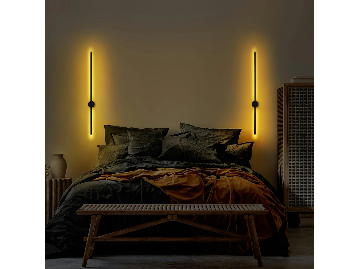 Applique murale LED design, 1 tige noire verticale VIESTE